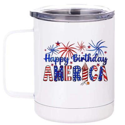 Happy Birthday America Firework Usa Flag 4th Of July Freedom 12 oz Stainless Steel Tumbler Cup