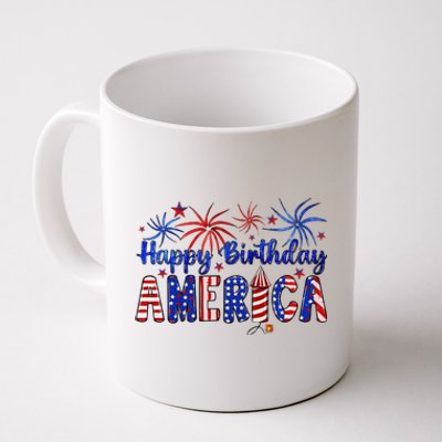 Happy Birthday America Firework Usa Flag 4th Of July Freedom Coffee Mug