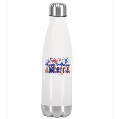 Happy Birthday America Firework Usa Flag 4th Of July Freedom Stainless Steel Insulated Water Bottle