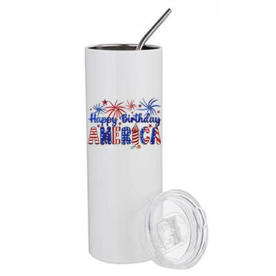 Happy Birthday America Firework Usa Flag 4th Of July Freedom Stainless Steel Tumbler