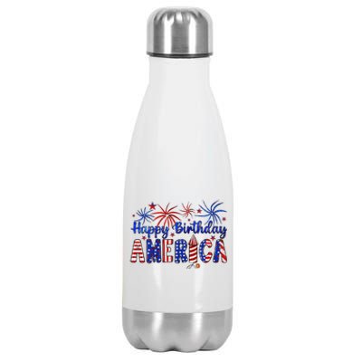 Happy Birthday America Firework Usa Flag 4th Of July Freedom Stainless Steel Insulated Water Bottle