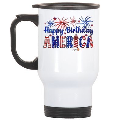 Happy Birthday America Firework Usa Flag 4th Of July Freedom Stainless Steel Travel Mug