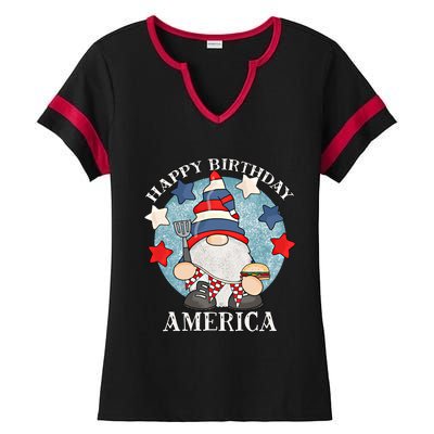 Happy Birthday America 4th Of July Funny Barbeque Gnome Meaningful Gift Ladies Halftime Notch Neck Tee