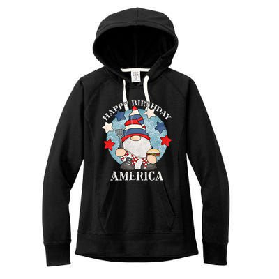 Happy Birthday America 4th Of July Funny Barbeque Gnome Meaningful Gift Women's Fleece Hoodie