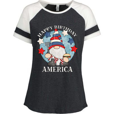 Happy Birthday America 4th Of July Funny Barbeque Gnome Meaningful Gift Enza Ladies Jersey Colorblock Tee