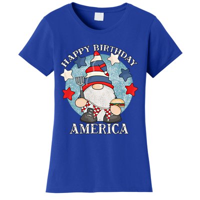 Happy Birthday America 4th Of July Funny Barbeque Gnome Meaningful Gift Women's T-Shirt