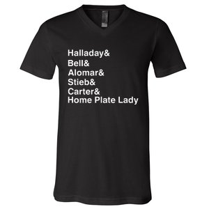 Halladay Bell Alomar Stieb Carter Home Plate Lady V-Neck T-Shirt