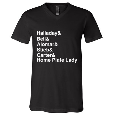 Halladay Bell Alomar Stieb Carter Home Plate Lady V-Neck T-Shirt
