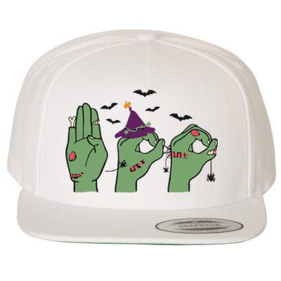 Halloween Boo ASL Halloween Hand Sign Language Wool Snapback Cap