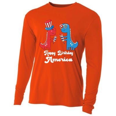 Happy Birthday America Funny 4th Of July Dinosaur T Rex Meaningful Gift Cooling Performance Long Sleeve Crew