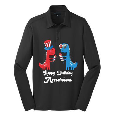 Happy Birthday America Funny 4th Of July Dinosaur T Rex Meaningful Gift Silk Touch Performance Long Sleeve Polo