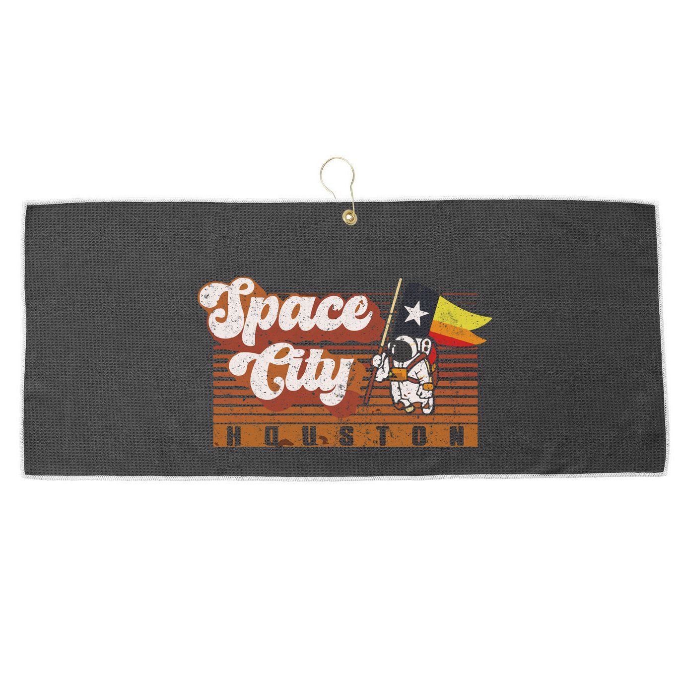 Houston Baseball A Space City Baseball And Vintage Astronaut Large Microfiber Waffle Golf Towel