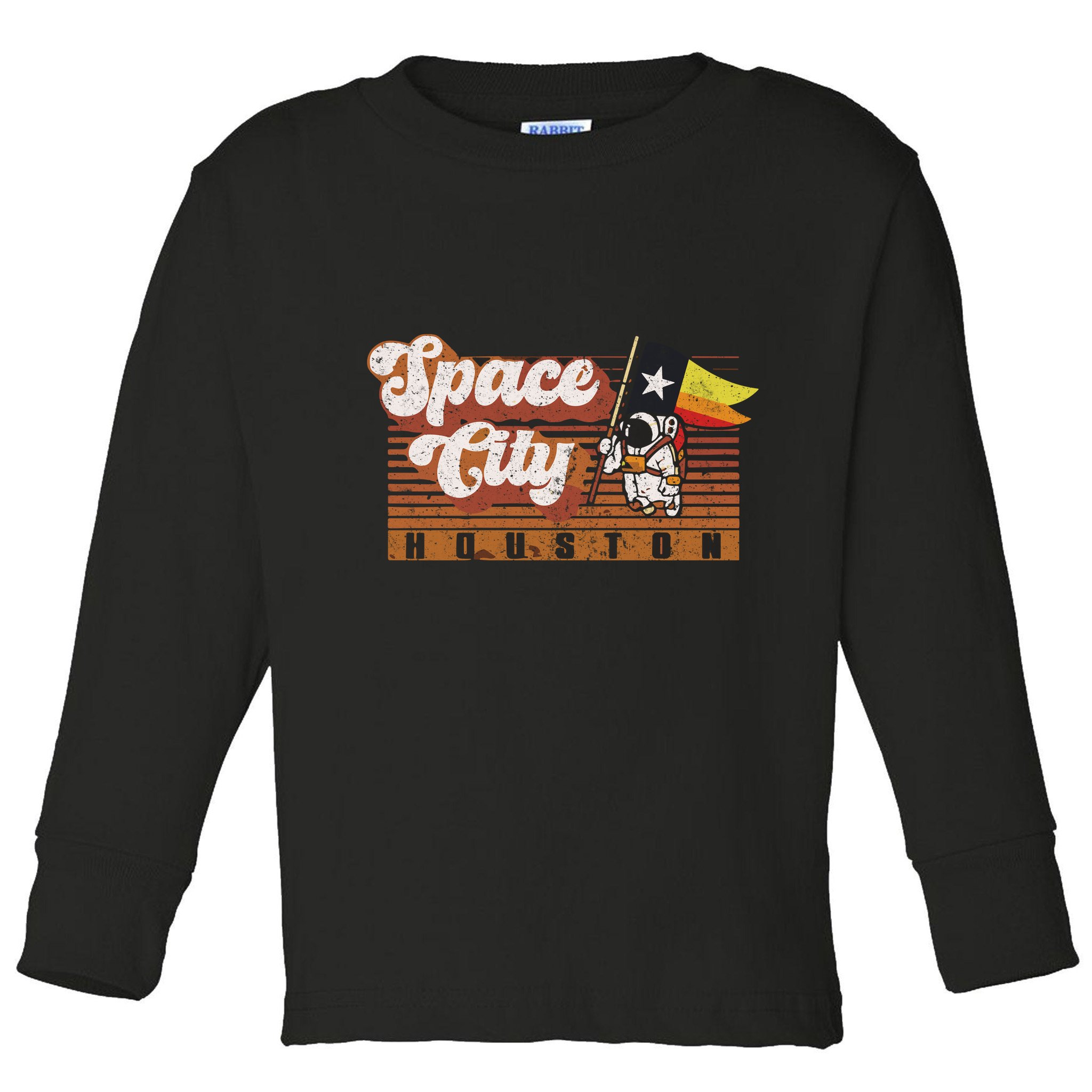 Houston Baseball A Space City Baseball And Vintage Astronaut Toddler Long Sleeve Shirt
