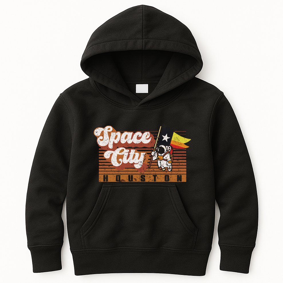 Houston Baseball A Space City Baseball And Vintage Astronaut Kids Hoodie