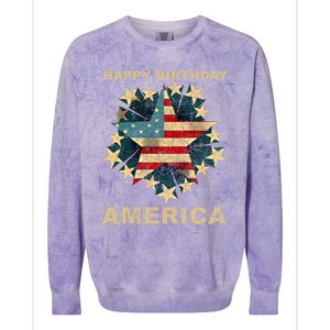 Happy Birthday America Independence Day July 4th Us Flag Cool Gift Colorblast Crewneck Sweatshirt