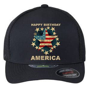 Happy Birthday America Independence Day July 4th Us Flag Cool Gift Flexfit Unipanel Trucker Cap