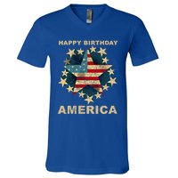 Happy Birthday America Independence Day July 4th Us Flag Cool Gift V-Neck T-Shirt