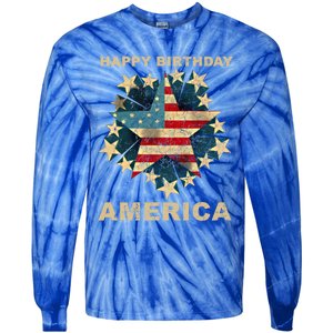 Happy Birthday America Independence Day July 4th Us Flag Cool Gift Tie-Dye Long Sleeve Shirt