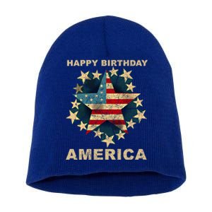 Happy Birthday America Independence Day July 4th Us Flag Cool Gift Short Acrylic Beanie