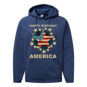 Happy Birthday America Independence Day July 4th Us Flag Cool Gift Performance Fleece Hoodie