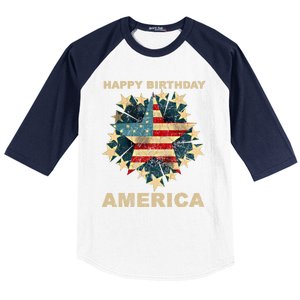 Happy Birthday America Independence Day July 4th Us Flag Cool Gift Baseball Sleeve Shirt