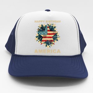 Happy Birthday America Independence Day July 4th Us Flag Cool Gift Trucker Hat