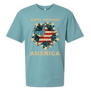 Happy Birthday America Independence Day July 4th Us Flag Cool Gift Sueded Cloud Jersey T-Shirt