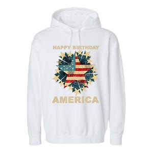 Happy Birthday America Independence Day July 4th Us Flag Cool Gift Garment-Dyed Fleece Hoodie