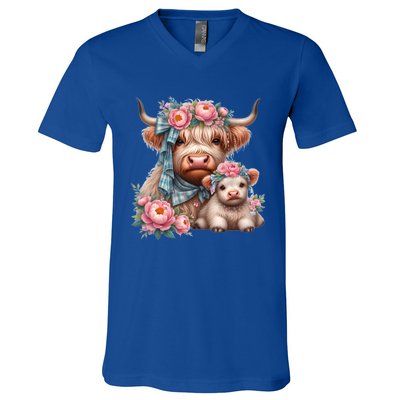 Highland Beef And Veal With Bows And Flowers Meaningful Gift V-Neck T-Shirt