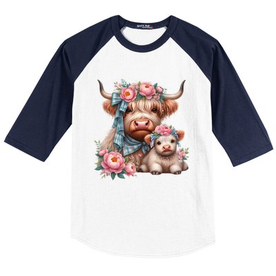 Highland Beef And Veal With Bows And Flowers Meaningful Gift Baseball Sleeve Shirt