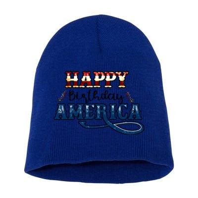 Happy Birthday America Gift Retro Usa Flag Theme Cool Gift Short Acrylic Beanie