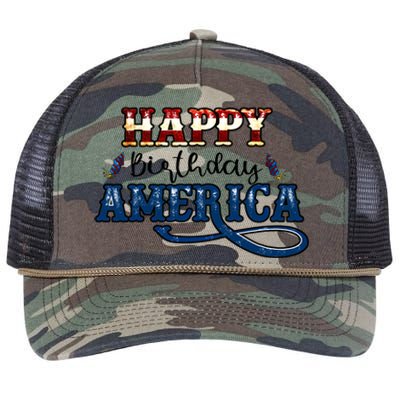 Happy Birthday America Gift Retro Usa Flag Theme Cool Gift Retro Rope Trucker Hat Cap