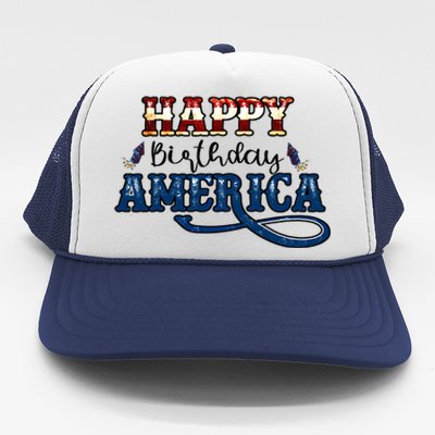 Happy Birthday America Gift Retro Usa Flag Theme Cool Gift Trucker Hat