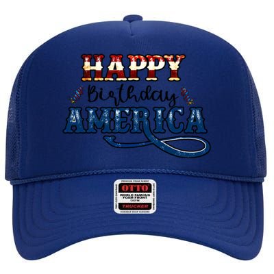 Happy Birthday America Gift Retro Usa Flag Theme Cool Gift High Crown Mesh Back Trucker Hat