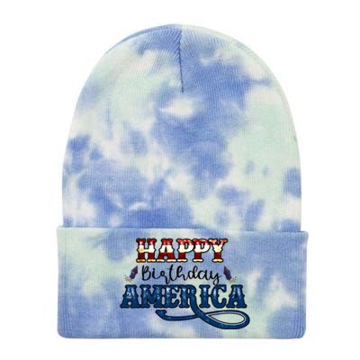 Happy Birthday America Gift Retro Usa Flag Theme Cool Gift Tie Dye 12in Knit Beanie