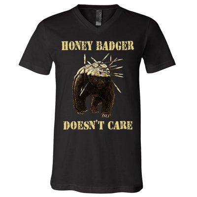 Honey Badger Adorable Animal Honey Badger DoesnT Care V-Neck T-Shirt