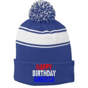 Happy Birthday America Gift Stripe Pom Pom Beanie