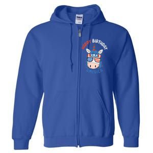 Happy Birthday America Unicorn American Outfit 4th Of July Cute Gift Full Zip Hoodie