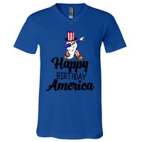 Happy Birthday America Independence America Flag Love Gift V-Neck T-Shirt