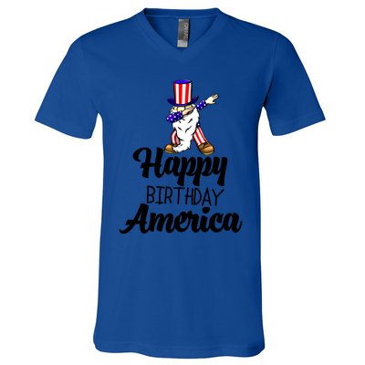 Happy Birthday America Independence America Flag Love Gift V-Neck T-Shirt