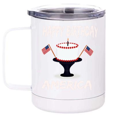 Happy Birthday Americagift Funny American Birthday Cake Meaningful Gift 12 oz Stainless Steel Tumbler Cup