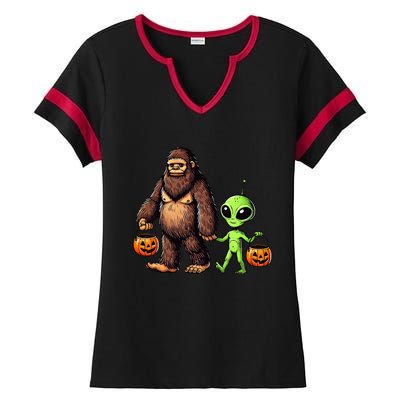 Halloween Bigfoot Alien Bigfoot Lover Halloween Ladies Halftime Notch Neck Tee