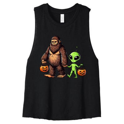 Halloween Bigfoot Alien Bigfoot Lover Halloween Women's Racerback Cropped Tank