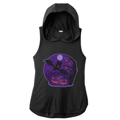 Halloween Bat and Pumpkins Ladies PosiCharge Tri-Blend Wicking Draft Hoodie Tank