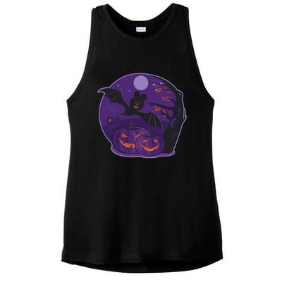 Halloween Bat and Pumpkins Ladies PosiCharge Tri-Blend Wicking Tank