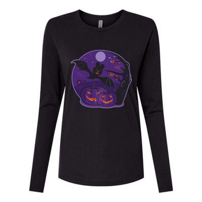 Halloween Bat and Pumpkins Womens Cotton Relaxed Long Sleeve T-Shirt