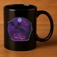Halloween Bat and Pumpkins 11oz C Handle Ceramic Mug