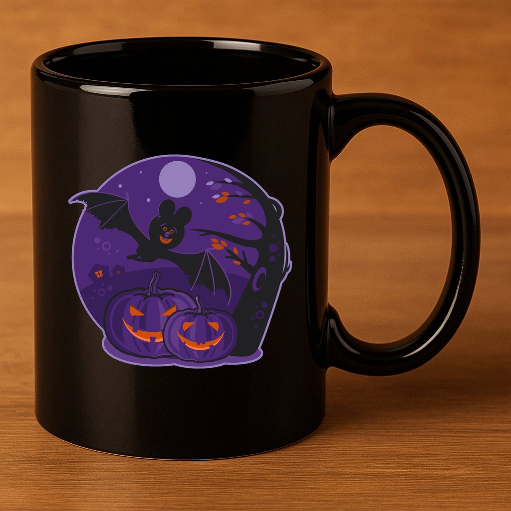 Halloween Bat and Pumpkins 11oz C Handle Ceramic Mug
