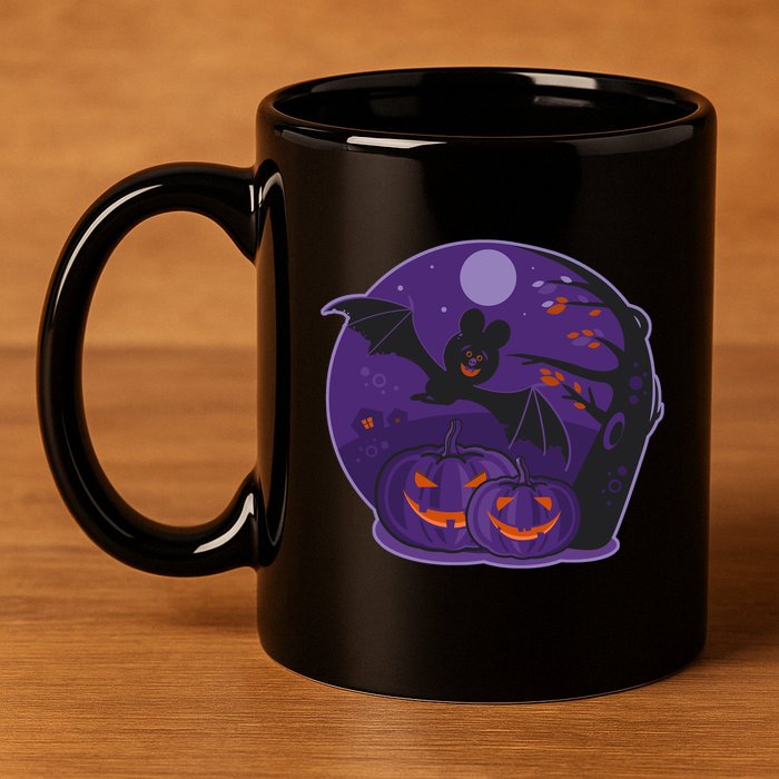 Halloween Bat and Pumpkins 11oz C Handle Ceramic Mug