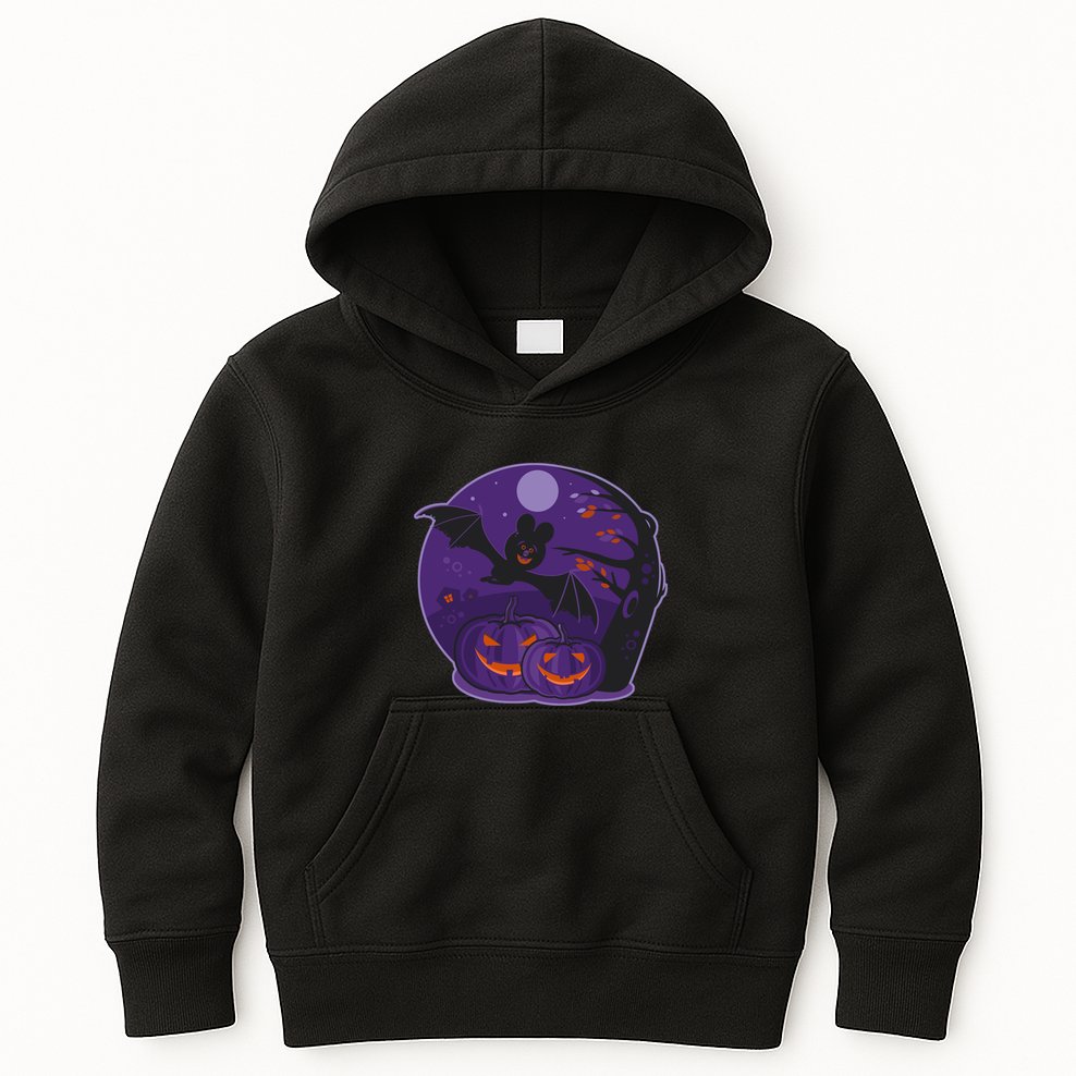 Halloween Bat and Pumpkins Kids Hoodie